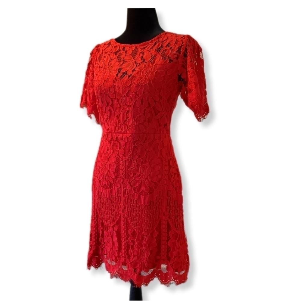 Lulus Pearson Red Lace Midi Dress Sz S